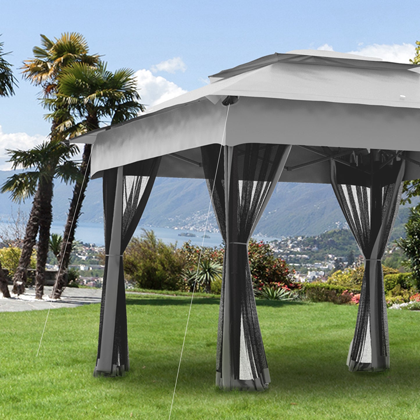 11x11 Portable Outdoor Patio Canopy with Mesh Privacy Netting