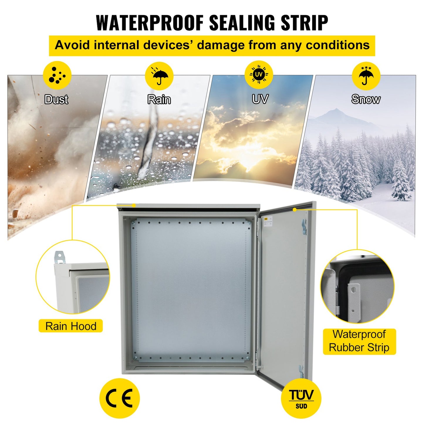 Outdoor Electrical Enclosure 24x24x8in Waterproof Steel Junction Box with Rain Hood