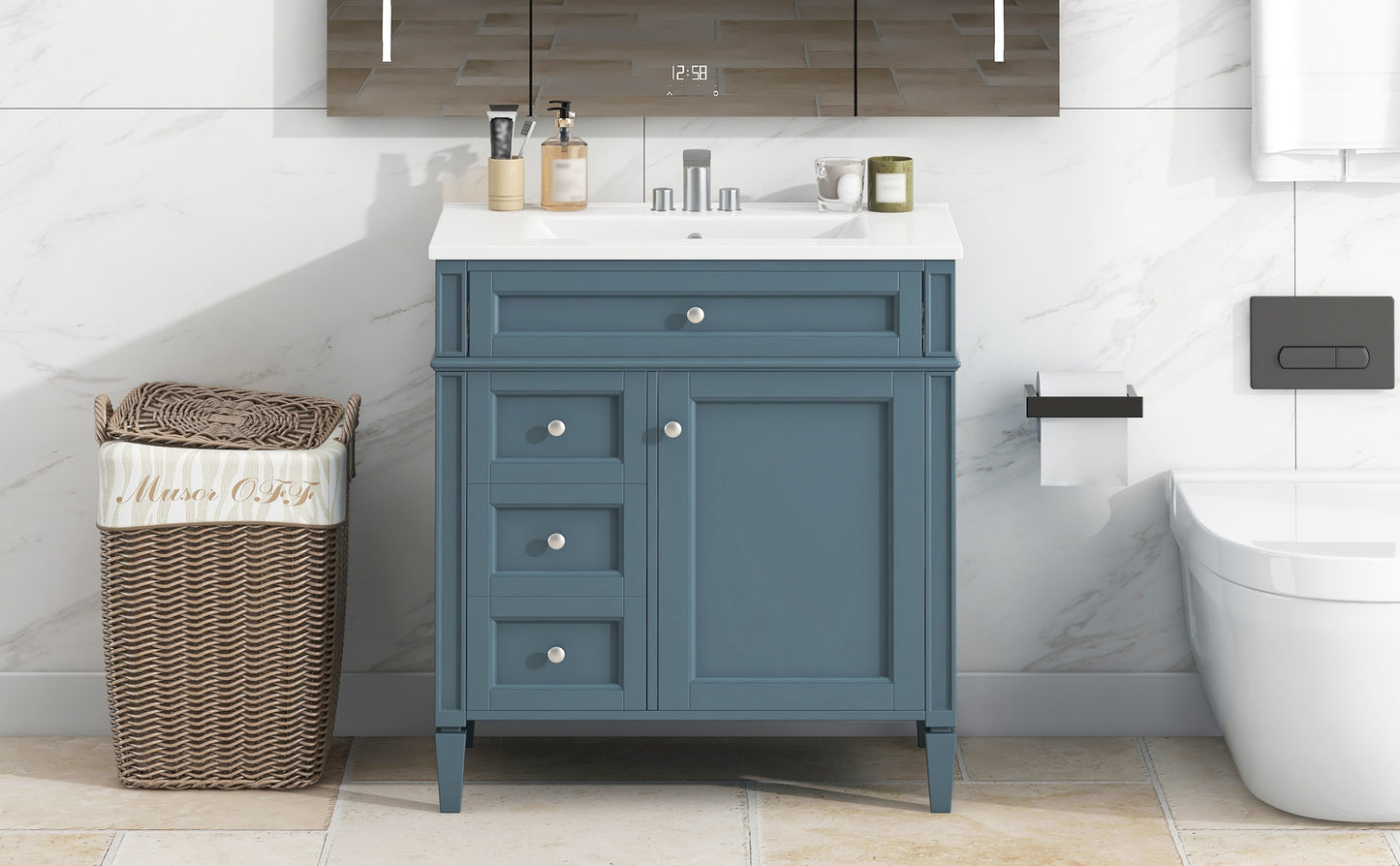 30'' Modern Bathroom Vanity with Sink & Storage - Blue