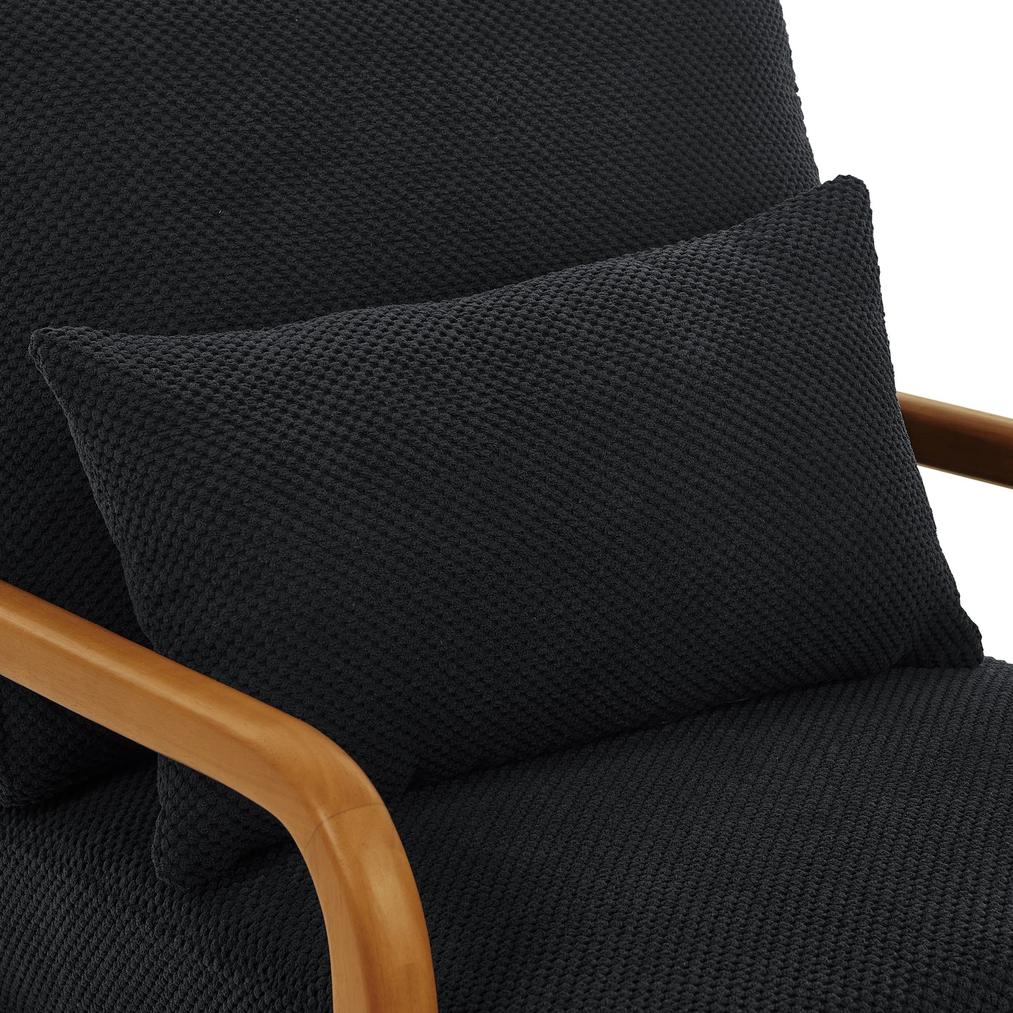 Mid-Century Modern Wooden Lounge Chair - Black Fabric