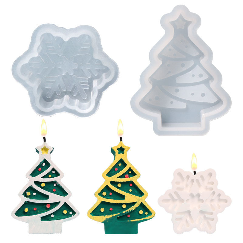 Silicone Candle Mold Set for Christmas Tree and Snowflake Shapes - Holiday Crafting