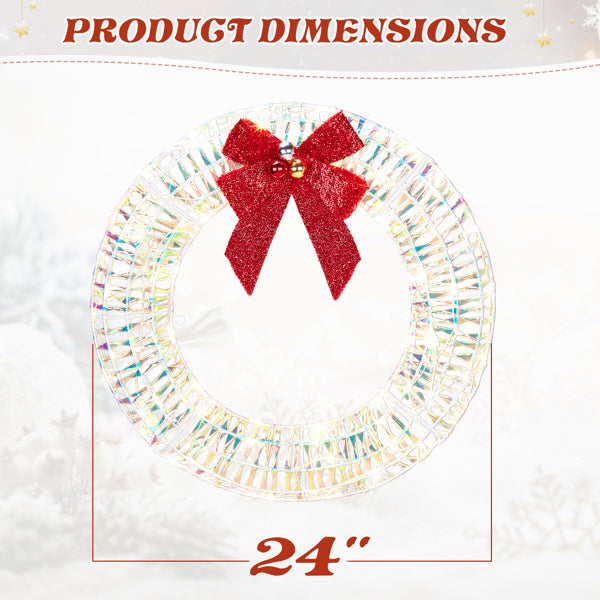 24-Inch Pre-Lit Iridescent Christmas Wreath with LED Lights