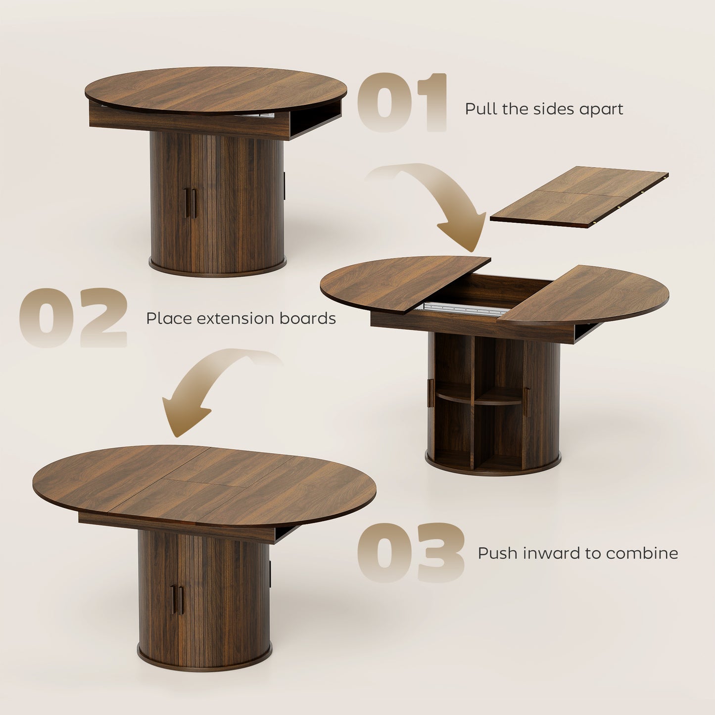 Extendable Dining Table for 6, 60" Farmhouse Kitchen with 2-Tier