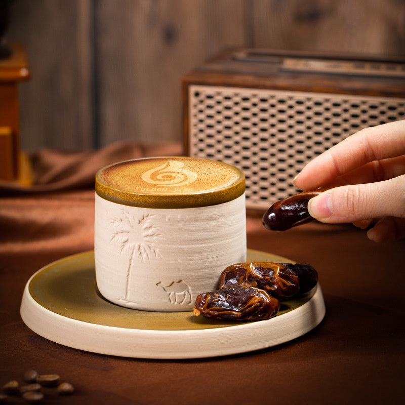 Middle Eastern Terracotta Espresso Cup - Creative Ceramic Coffee Mug with Desert Boat Pattern