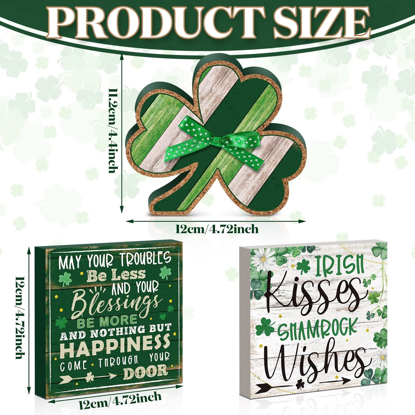 3 Pieces Festival Decoration Flowers for St. Patrick's Day - Green & White 12CM