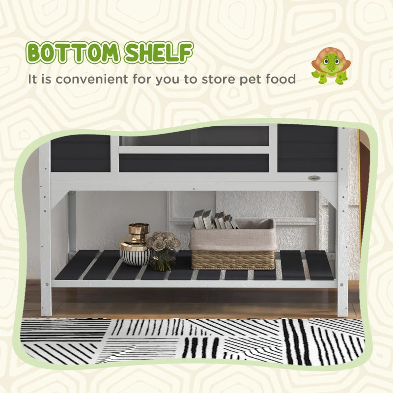 Pet Tortoise House with Adjustable Lamp Holder & Storage Shelf - Gray