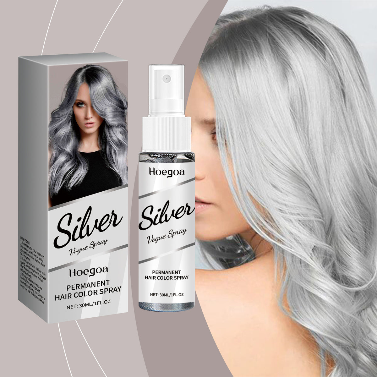 Silver Gray Hair Dye Spray 30ml for Temporary Hair Coloring