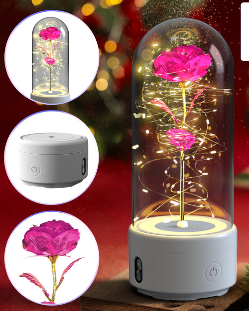 2-in-1 Rose LED Night Light with Bluetooth Speaker - Romantic Glass Decor