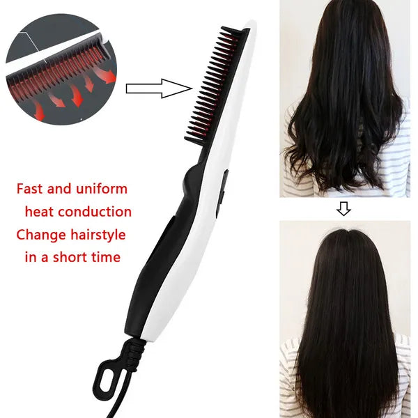 Electric Heated Beard Straightener Brush - Fast Heating Hair Styler