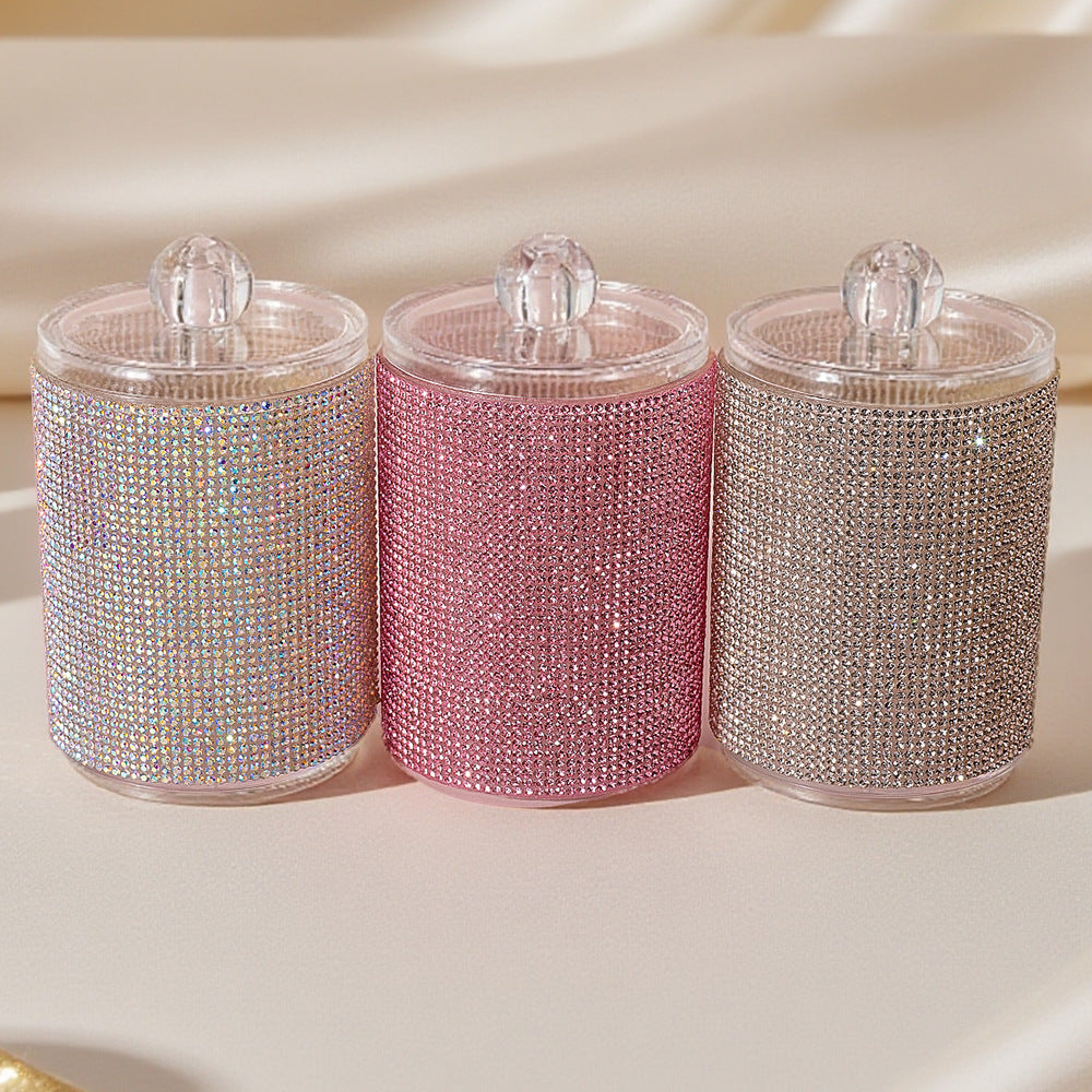 Diamond-Embellished Cotton Swab Storage Box - Home Organization