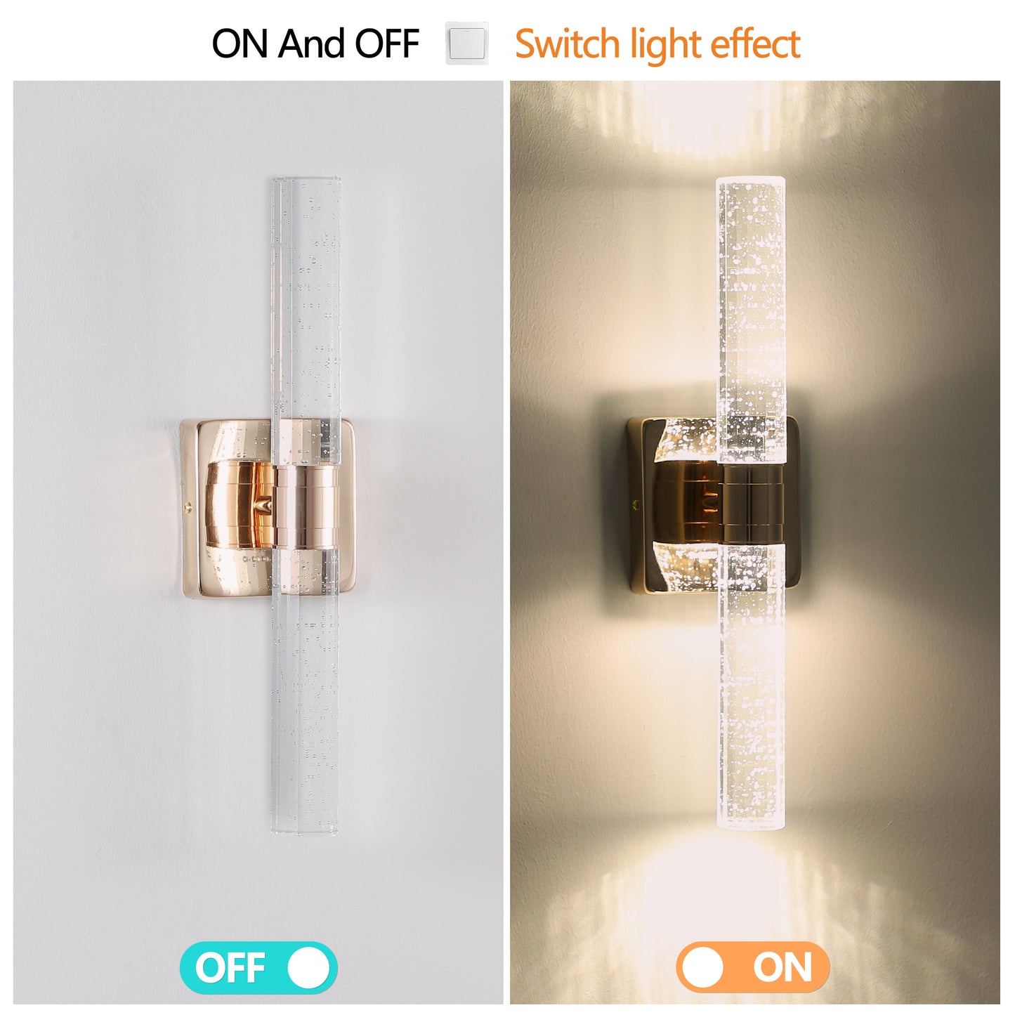 17-Inch Gold Wall Sconce with Bubble Crystal for Modern Indoor Lighting