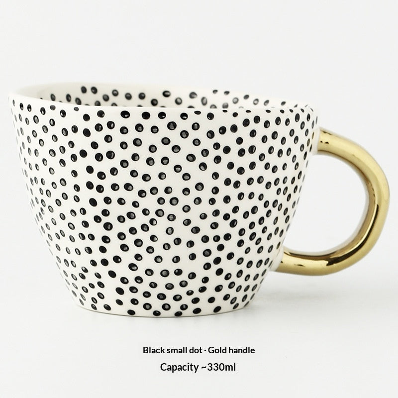 Japanese Geometric Ceramic Mug - Wide Mouth Hand-Pinched 330ml Drinkware