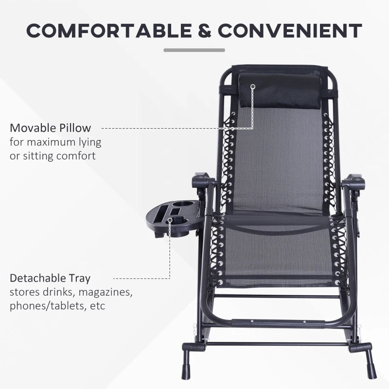 Zero Gravity Reclining Rocking Chair with Cup Holder - Black