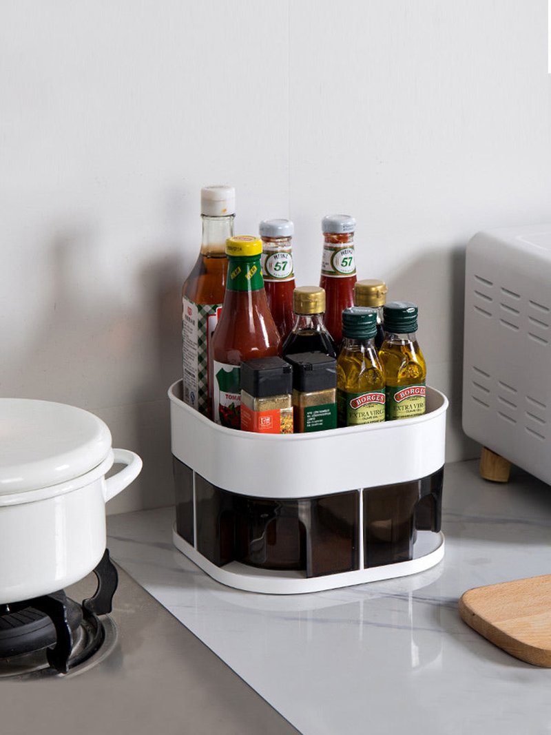 Rotating Kitchen Spice Organizer Rack with Clear Jars, Double Layer