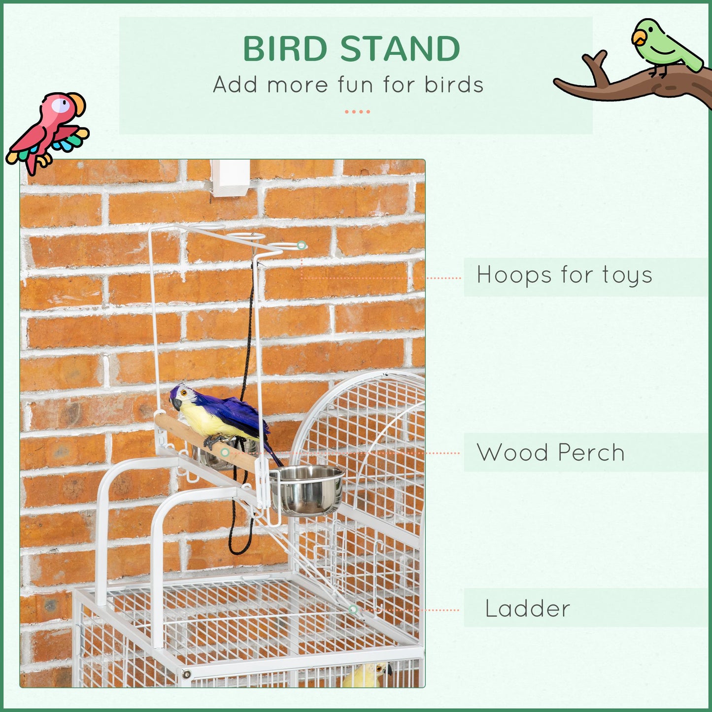 Large 55-Inch Parrot Cage with Rolling Stand, Perches & Food Cups