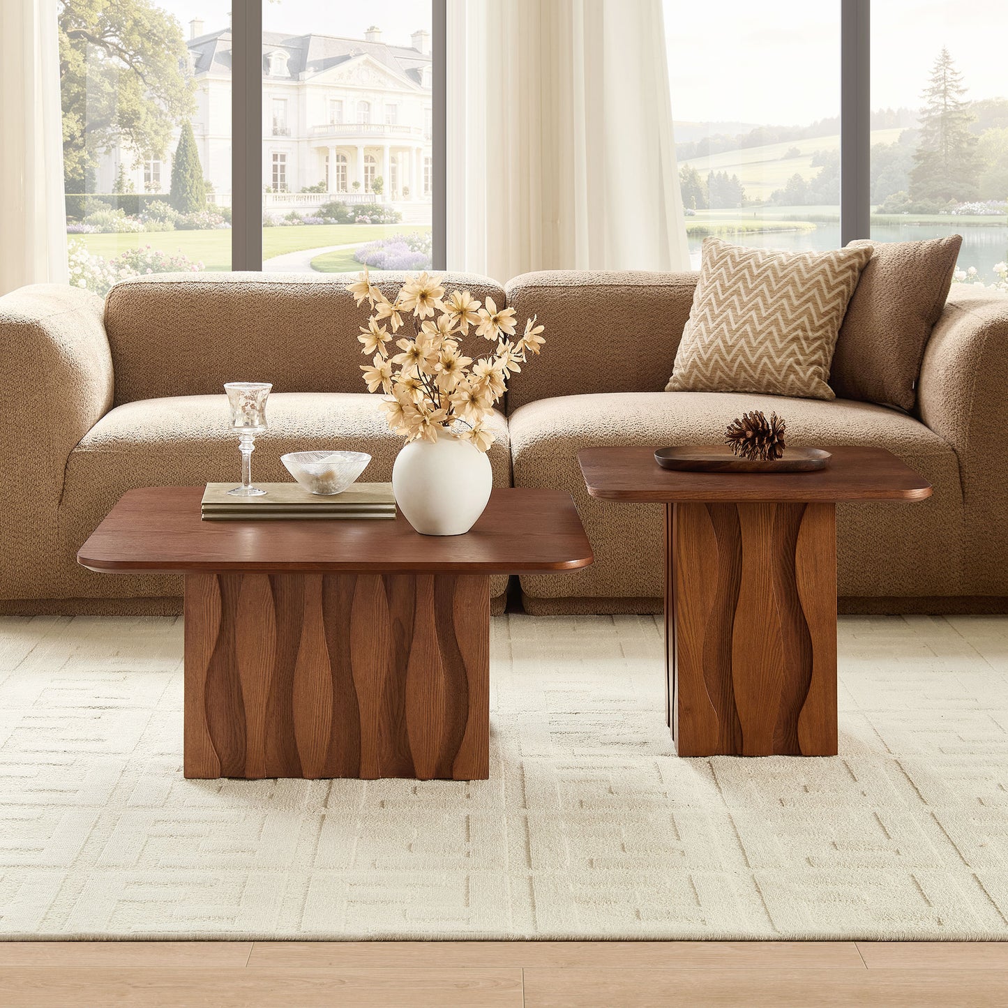 Nesting Square Coffee Table Set - 2-Piece Brown Accent Tables