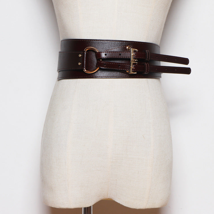 Women's Leather Diagonal Buckle Wide Girdle Waist Belt - Multiple Colors