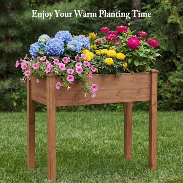 Cedar Garden Bed with Non-Woven Liner and Drainage - 48x24x30 Inch Outdoor Plant Container