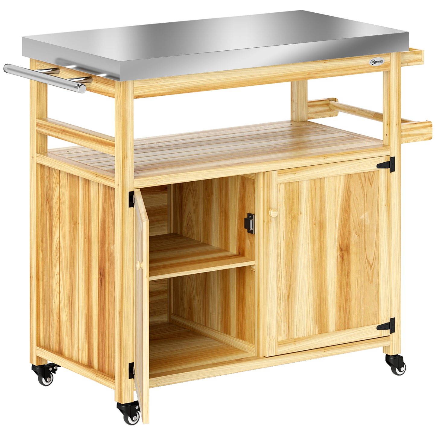 Outdoor Grill Cart with Stainless Steel Top & Storage Cabinets