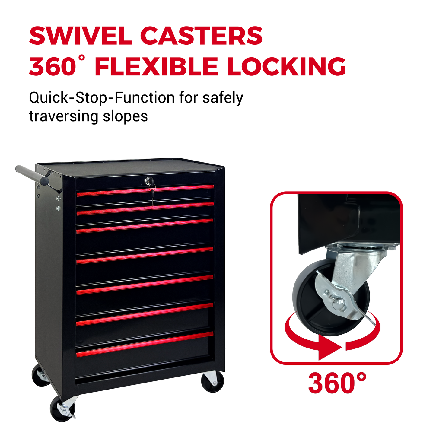 7-Drawer Mobile Tool Storage Cabinet with Lockable Wheels - Heavy Duty Steel Garage Organizer Black