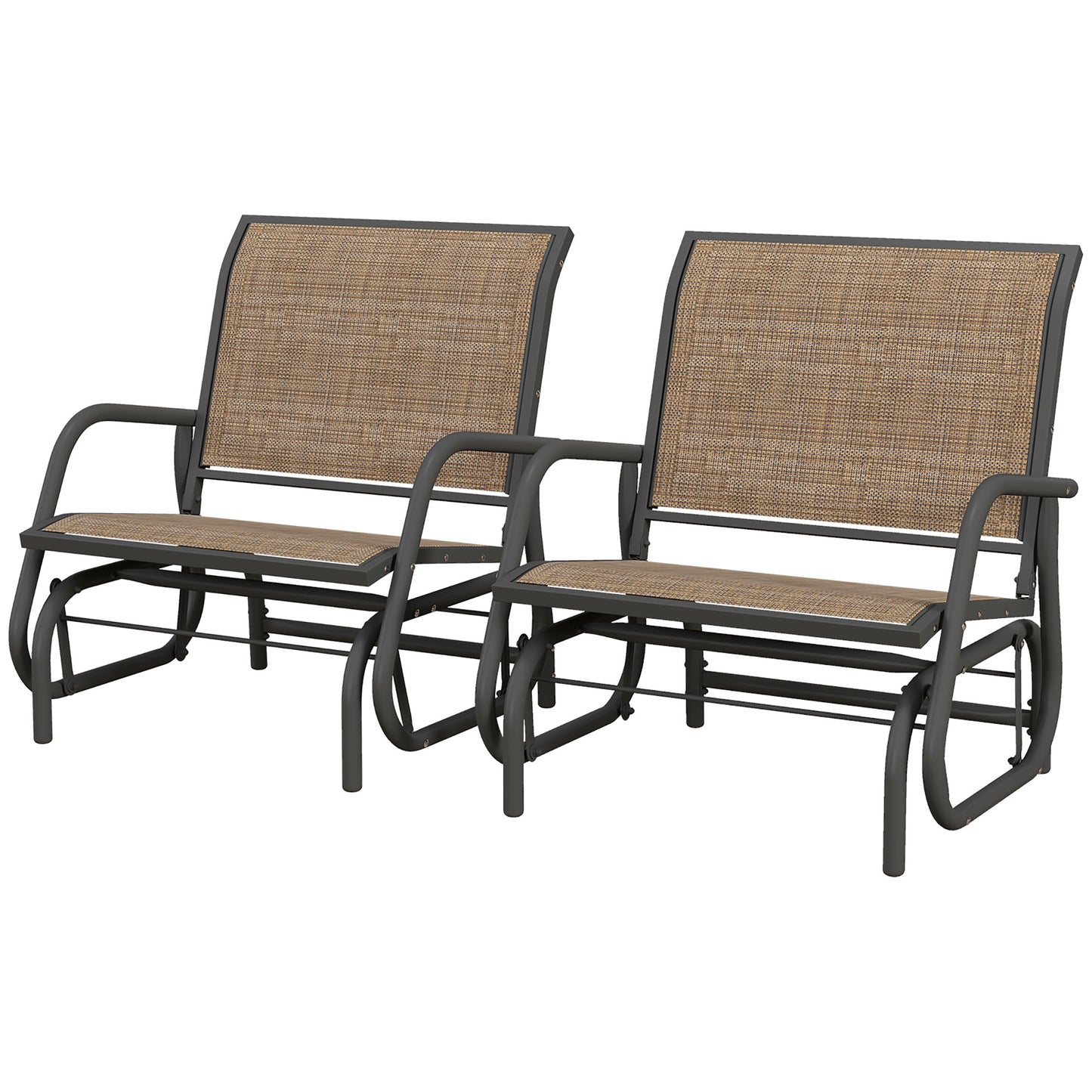 Set of 2 Outdoor Glider Chairs with Curved Armrests - Mixed Brown