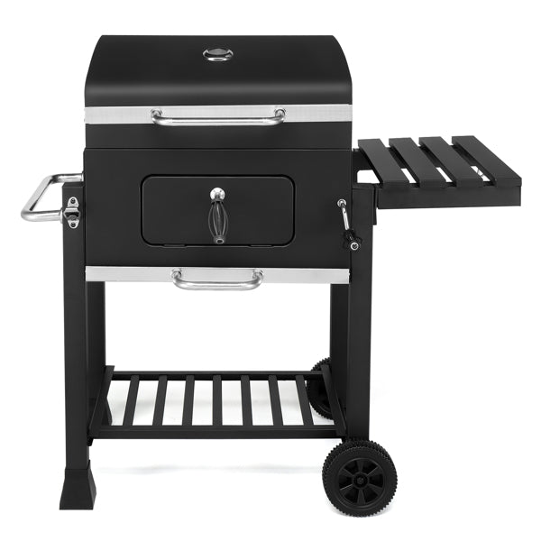 Heavy-Duty Charcoal Grill with Foldable Side Table and Wheels for Outdoor Cooking