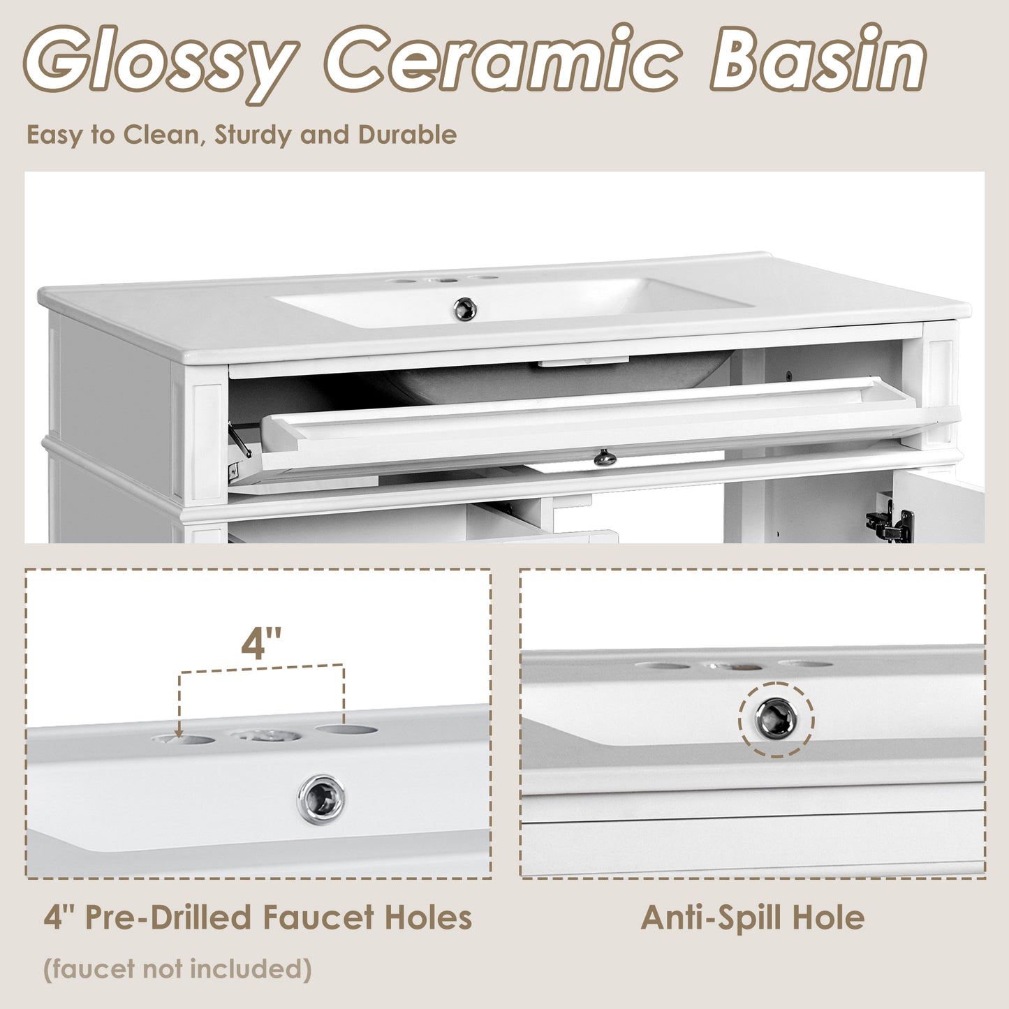 36'' Modern Bathroom Vanity with Ceramic Sink and Storage Cabinet
