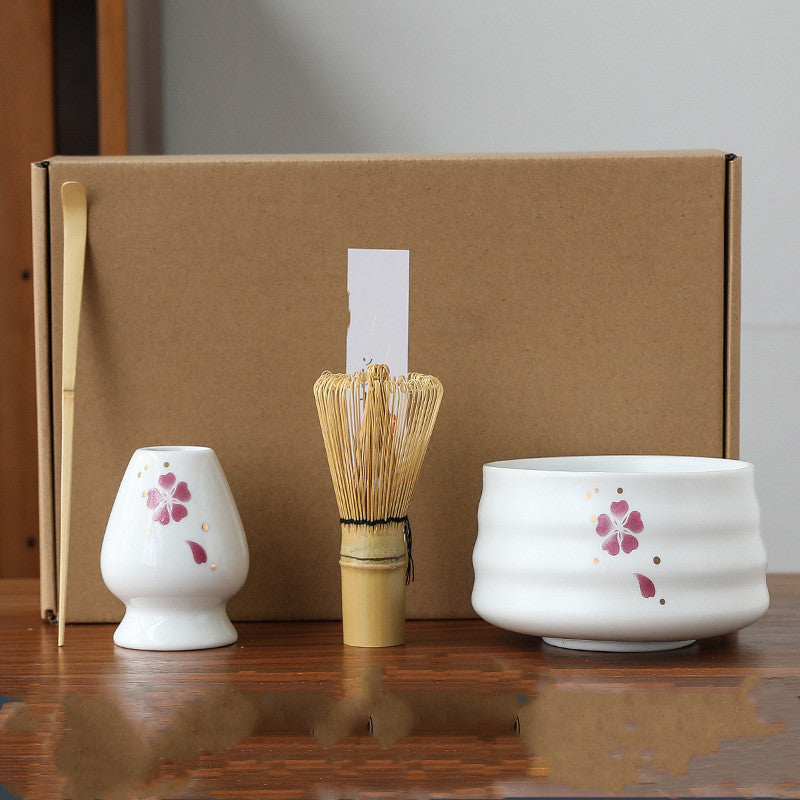 Japanese Matcha Tea Set with Ceramic & Bamboo Accessories - Multiple Colors