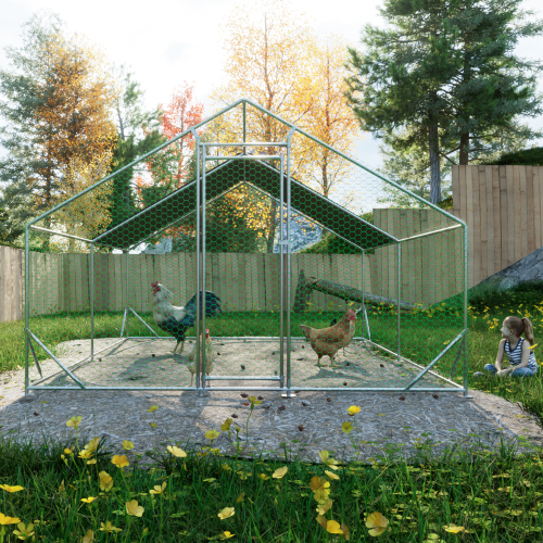 Large Metal Chicken Coop with Walk-In Run, PVC Coated Wire Mesh, Waterproof Cover