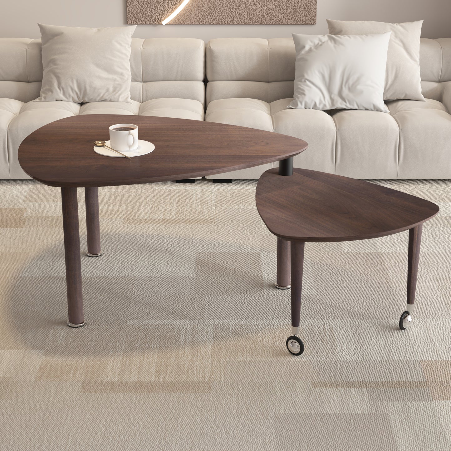 360 Degree Rotatable Modern Coffee Table For Living Room, Solid Wood