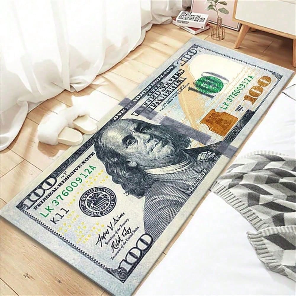 Currency Inspired Area Rug - Non-Slip Carpet for Living Room