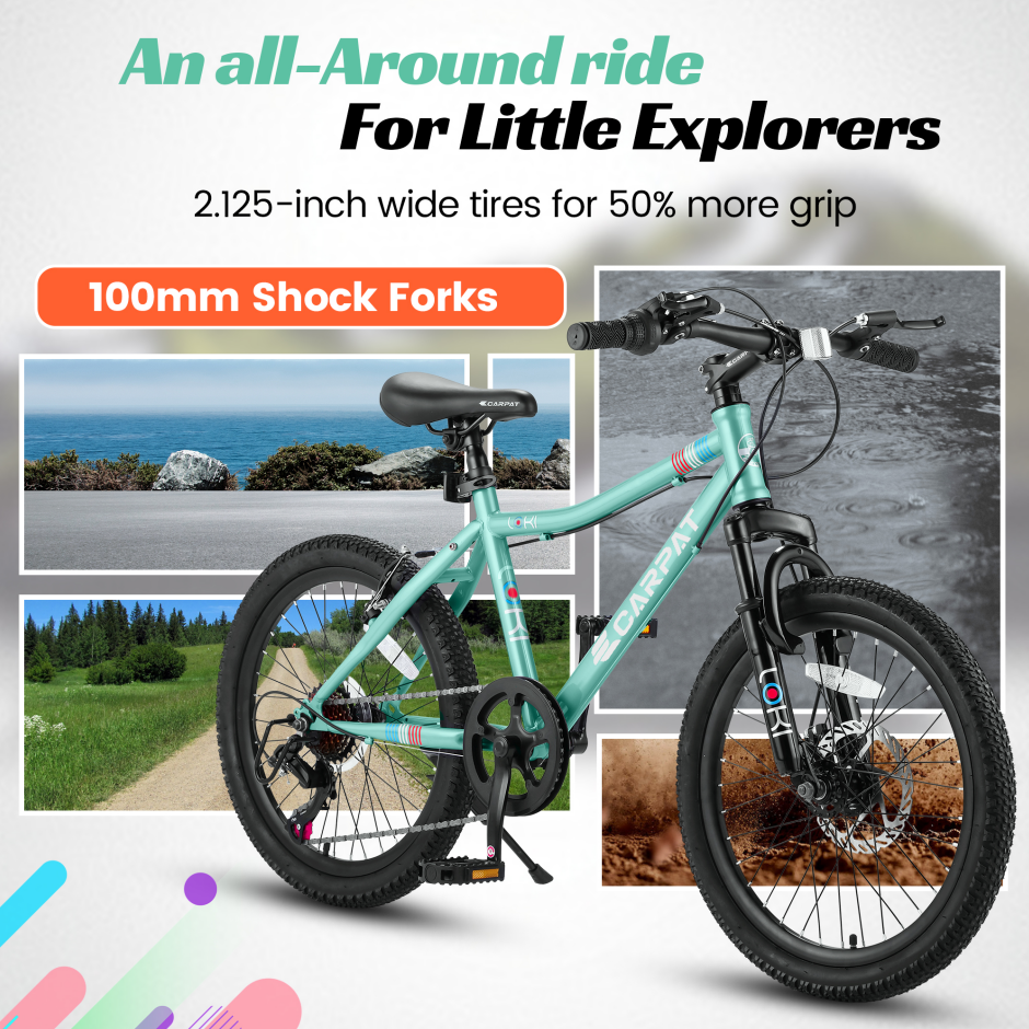 20 Inch Kids' Mountain Bike - 7 Speed, Steel Frame, Green