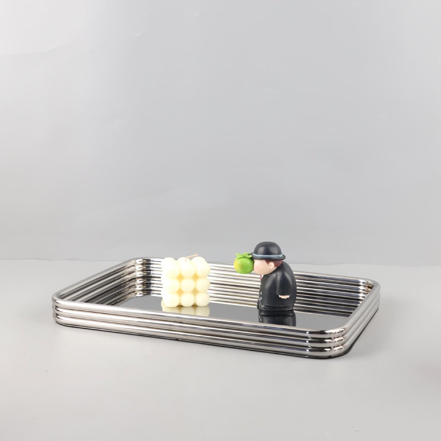 Minimalist Stainless Steel Rectangular Aromatherapy Storage Tray - Silver