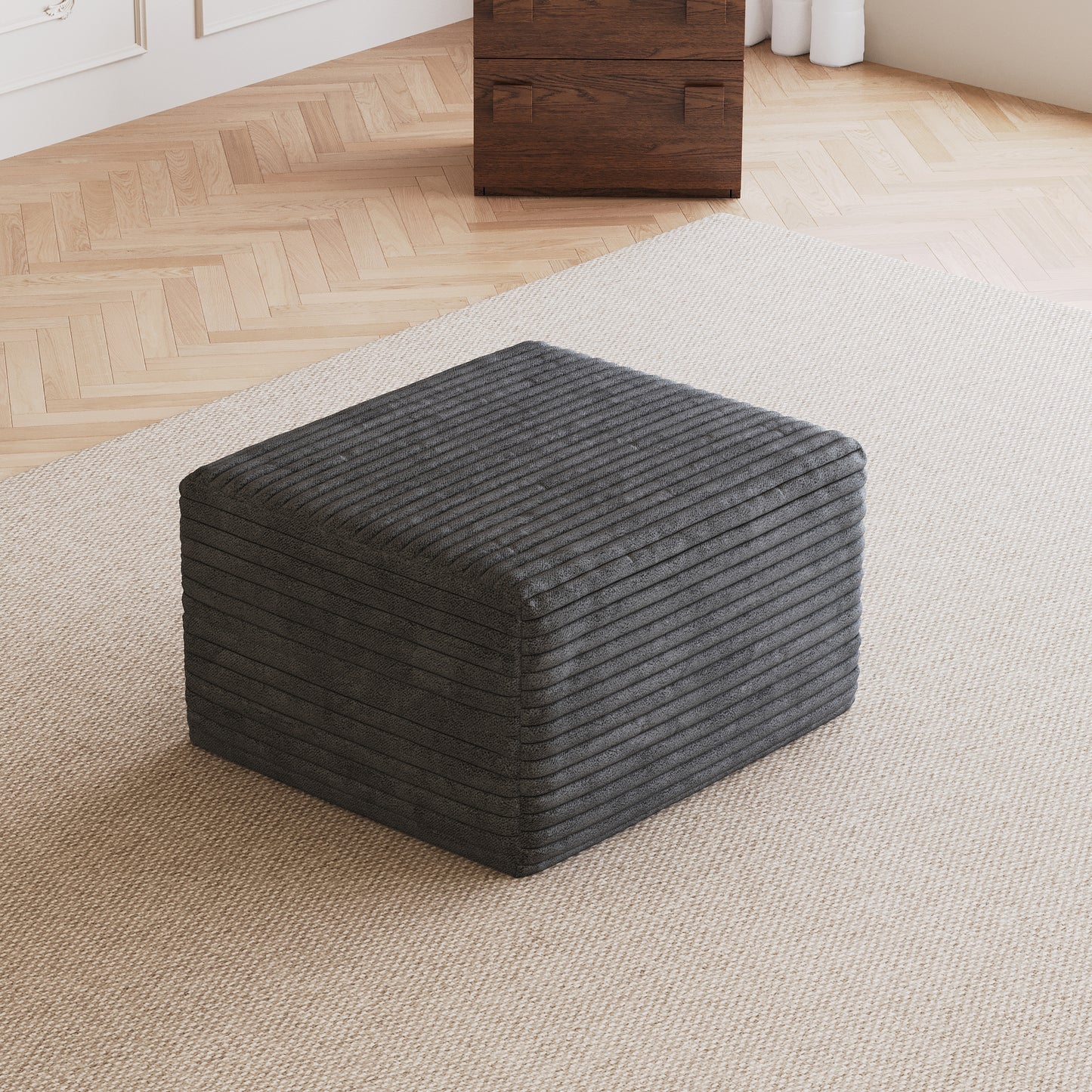 Dark Grey Plush Corduroy Sofa Ottoman - No Assembly Required