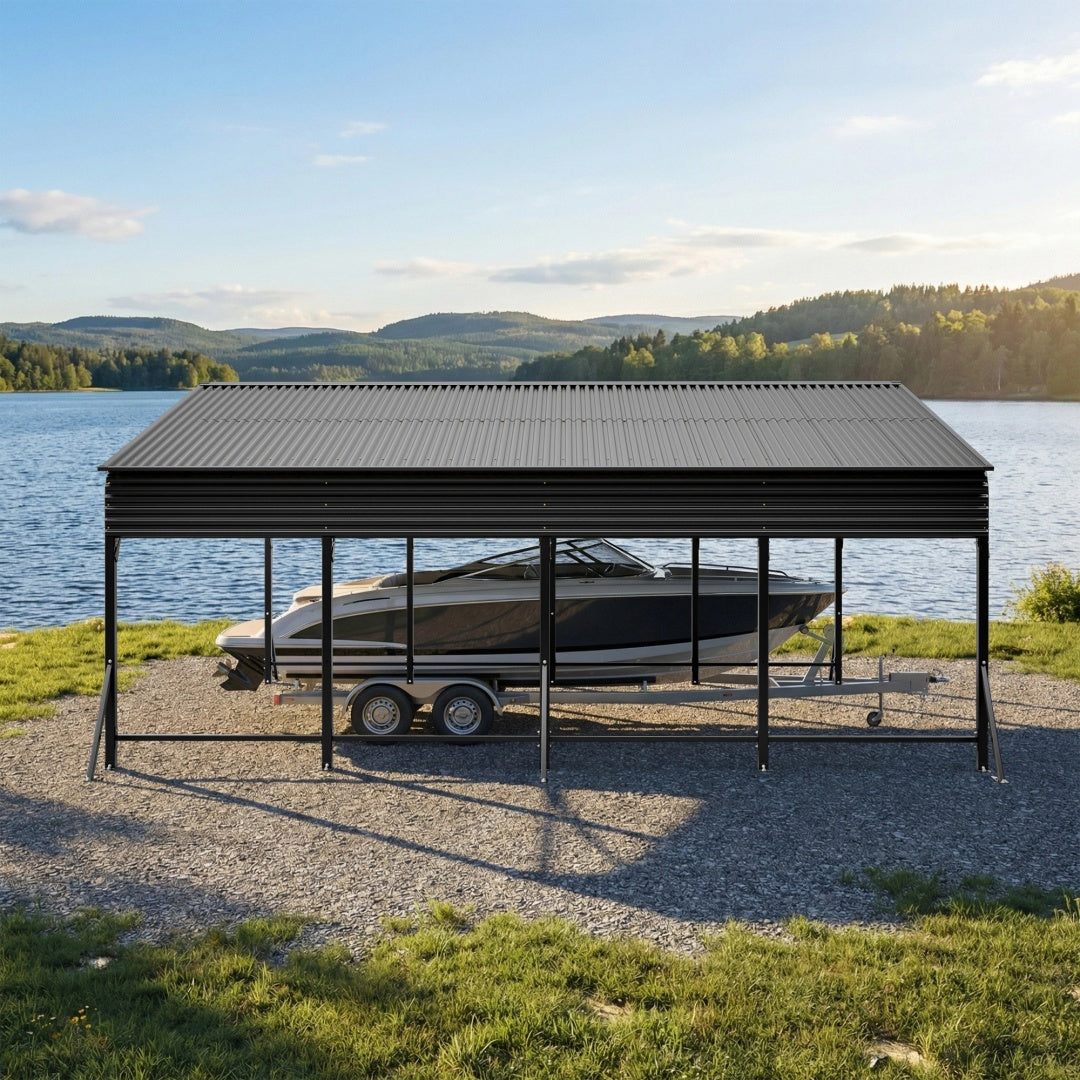 Heavy Duty Galvanized Steel Carport Canopy with Waterproof Roof - Large Capacity Shelter