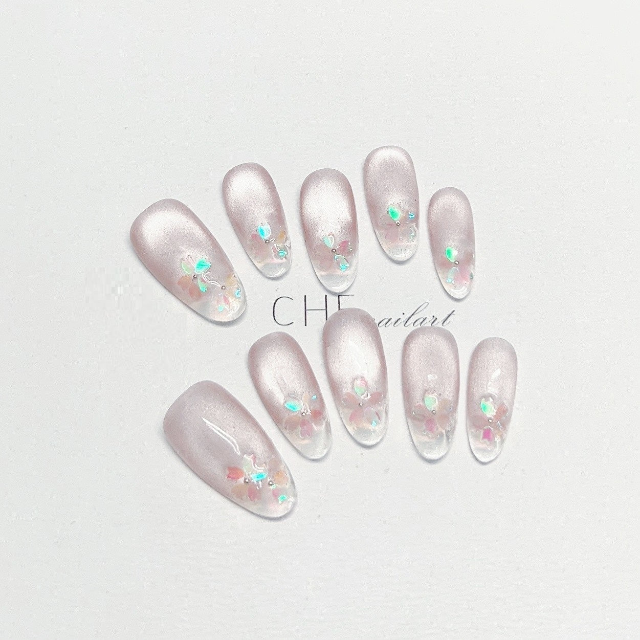 Handmade Custom Nail Art Kit with Cat Eye Oval Ice Fluorescent Effects