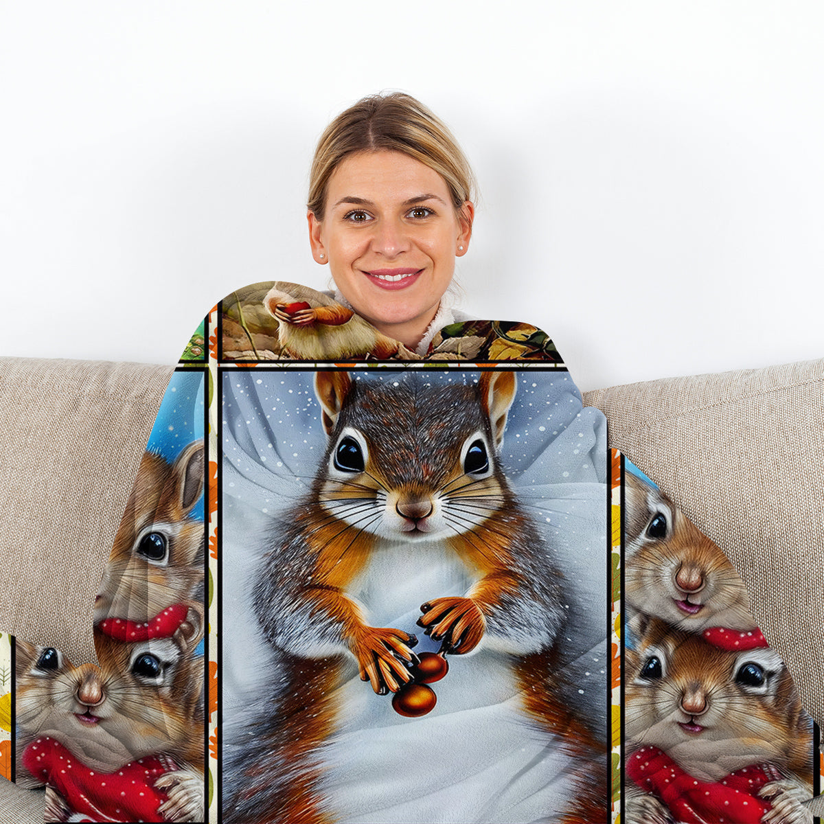 Cute Cartoon Squirrel Printed Blanket - Soft Fleece, 150x200cm