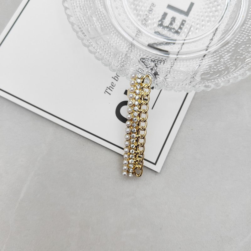 Pearl Diamond Hair Clip Spring - Gold & Silver, 2 Sizes