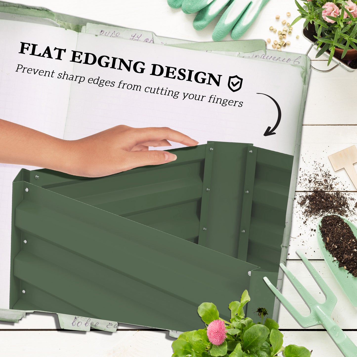 Galvanized Raised Garden Bed with Tomato Cage - 24x24x73.5 Inches, Green