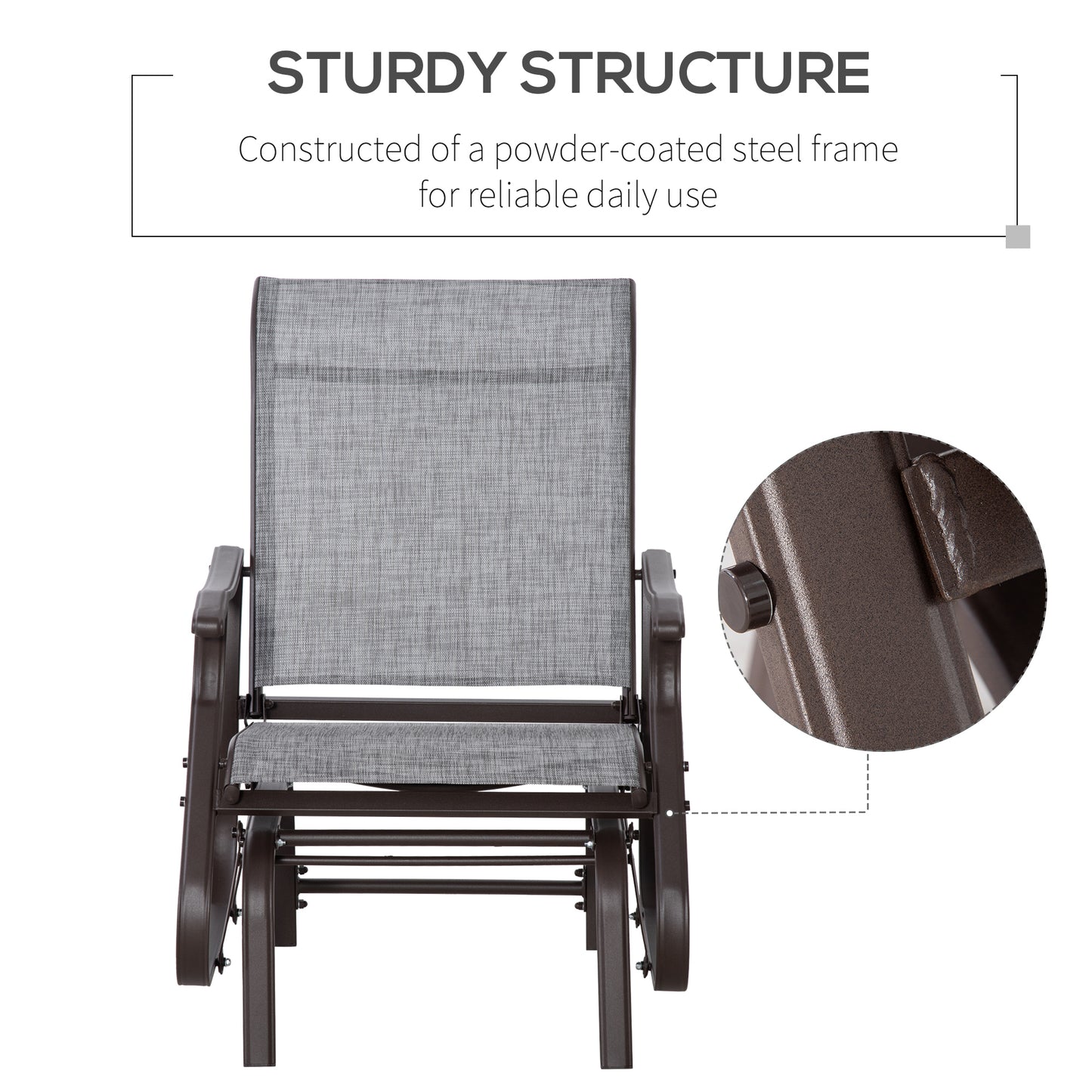 Outdoor Glider Chair with Steel Frame & Mesh Fabric - Gray