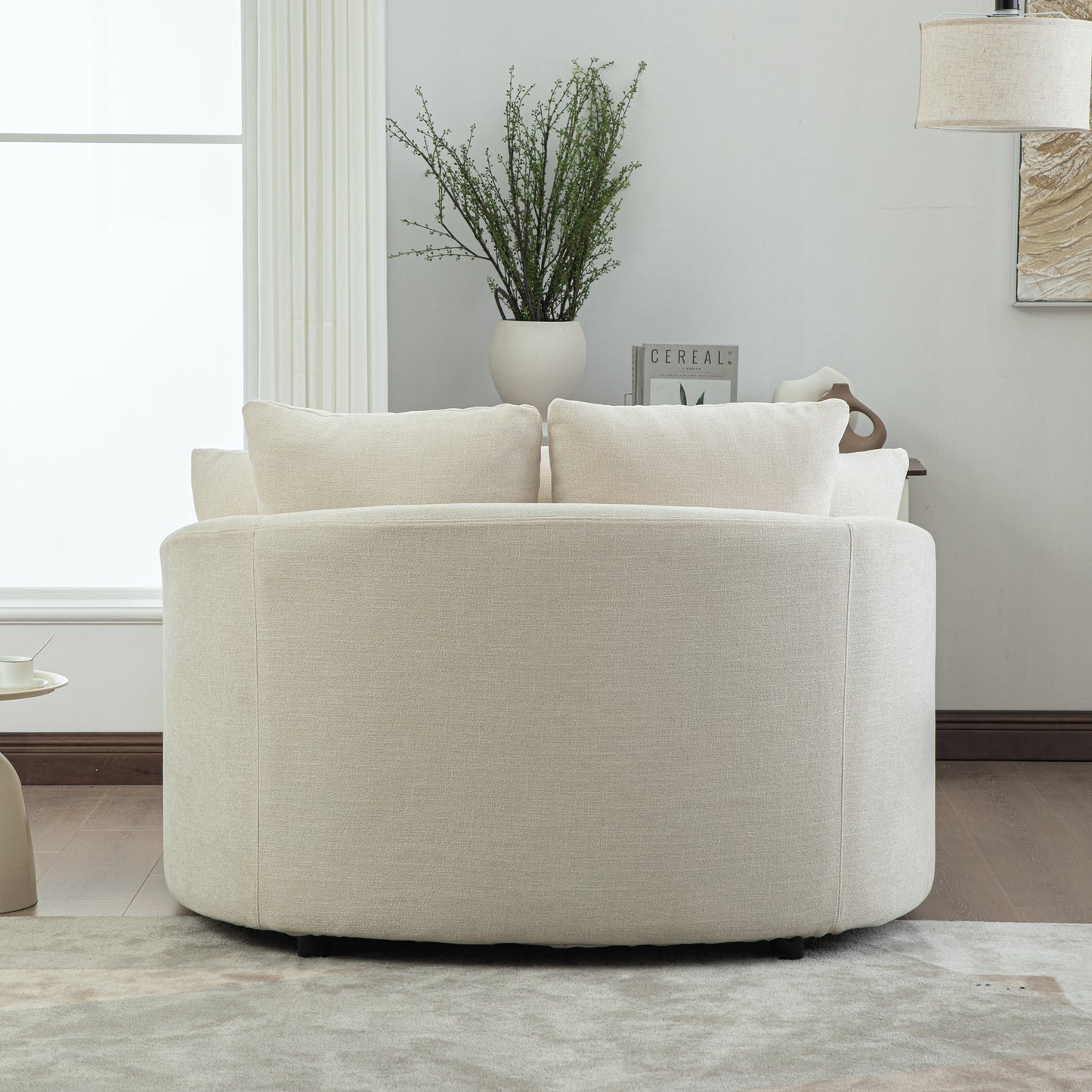 Upholstered Round Accent Chaise Lounge with Pillows - Beige