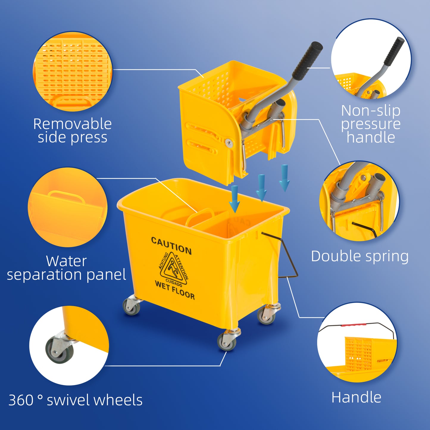 Yellow 21 Quart Mop Bucket with Wringer and Wheels for Home Cleaning