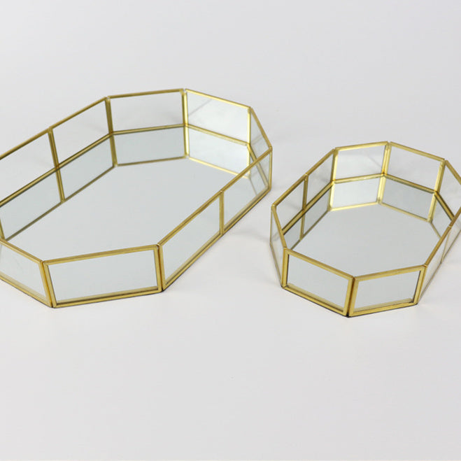 Geometric Glass Jewelry Storage Box with Brass Tray - Multiple Sizes