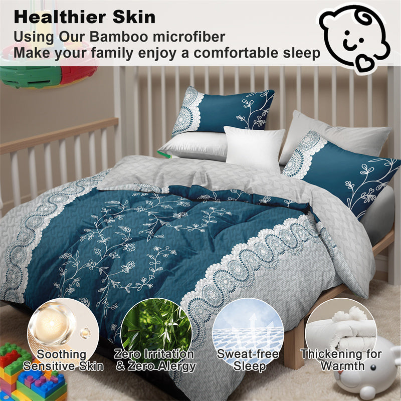 Teal Floral Quilt Set - 3-Piece Bedding with Pillow Shams