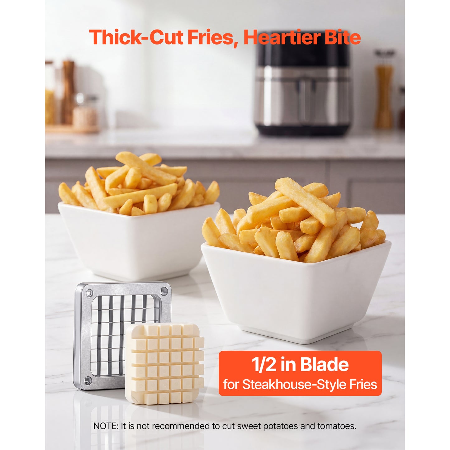 French Fry Cutter with 1/2 Inch Blade - Commercial Vegetable Chopper for Thick Fries, Onion, Carrots, Bell Peppers