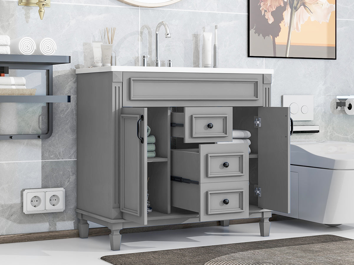 36-Inch Modern Bathroom Vanity with Top Sink - Grey