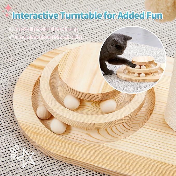 Cat Scratching Post with Sisal Rope and Interactive Track Ball - Wooden 20"