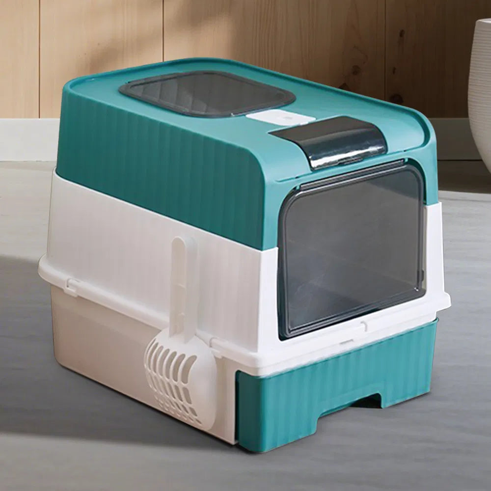 Enclosed Cat Litter Box with Top & Front Entry, Pull-Out Drawer, Odor Control, Large Size