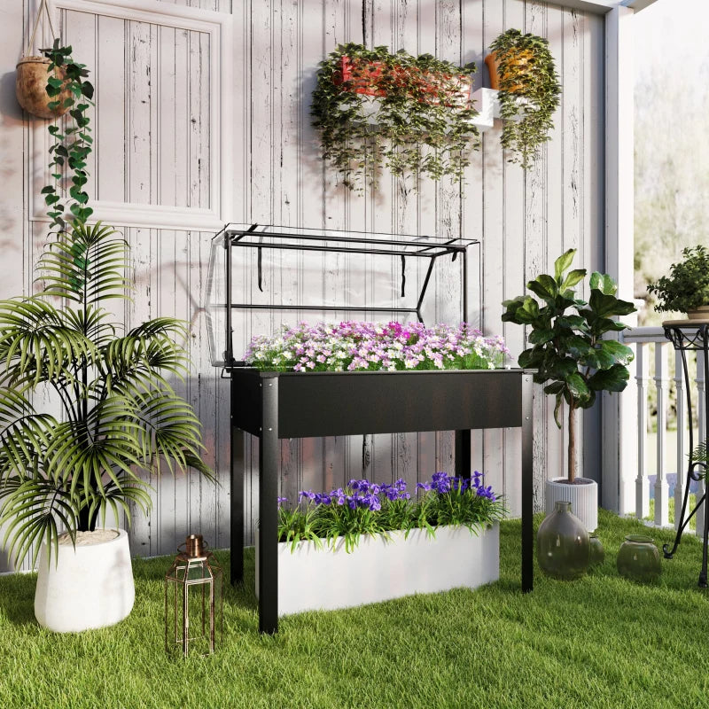 Elevated Garden Bed with Greenhouse Cover - Black, 39.4x18.9x48.8in