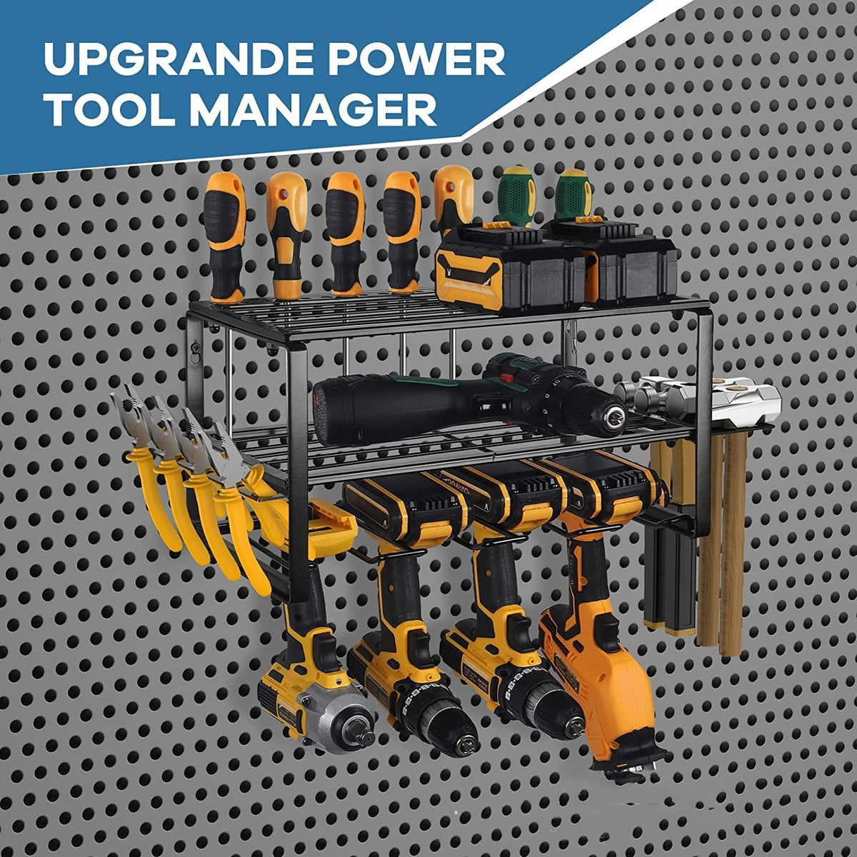 Wall-Mounted Drill Storage Rack - Heavy Duty Floating Tool Organizer, Black, 40cm